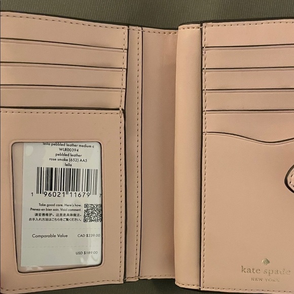Kate Spade New York Rose Smoke Pebbled Leather Medium Wallet WLR00394 - Picture 2 of 5